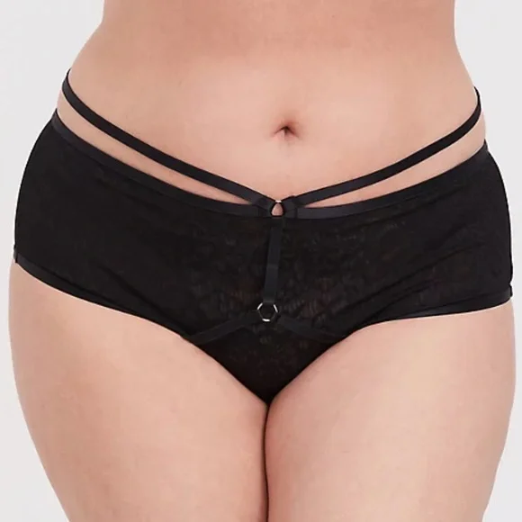 BLACK LACE MESH BACK HARNESS CHEEKY PANTY - Picture 1 of 8